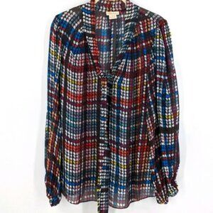 Shoshanna Tie Neck Puff Sleeve Multicolor Blouse S